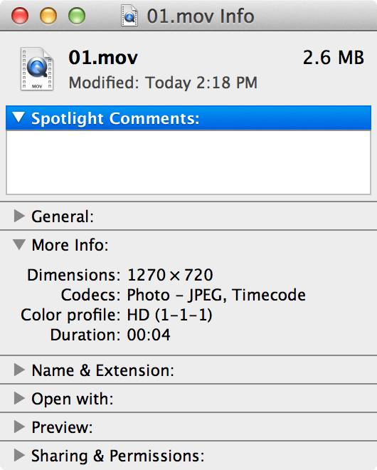 Determine a movie's codec with Finder→Get Info