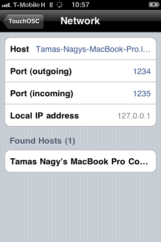 TouchOSC's Network pane